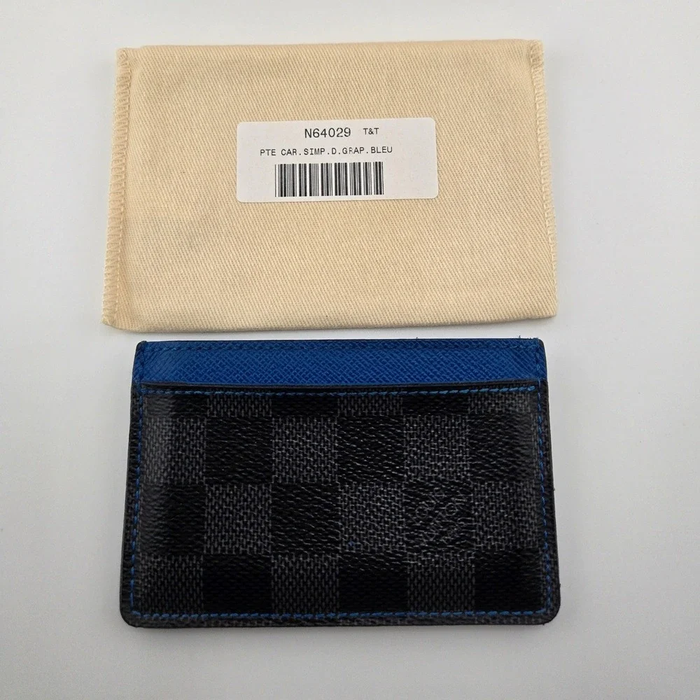 Louis Vuitton Damier Graphite Porte Cartes Simple Card Holder Blue N64029